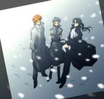  2boys artist_request black_hair blood+ formal haji long_sleeves miyagusuku_kai multiple_boys otonashi_saya short_hair snow snowing suit 