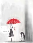  azuma_hatsumi azuma_hazuki black_hair greyscale holding holding_umbrella long_hair monochrome multiple_girls spot_color squatting standing umbrella yami_to_boushi_to_hon_no_tabibito 