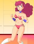  80s anime_coloring bikini commentary highres indoors kneehighs mushimaru oldschool pink_hair ran_(urusei_yatsura) solo swimsuit urusei_yatsura white_legwear 