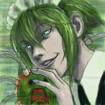  android artist_request blood blue_eyes cable close-up evil_grin evil_smile green_hair grin hands holding iya_maid lips lowres maid maid_headdress marimo nail_polish o_o open_mouth original pain short_hair smile solo teeth 