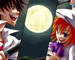  1girl artist_request baseball_bat brown_hair full_moon hat hatchet higurashi_no_naku_koro_ni lowres maebara_keiichi moon night oekaki orange_hair oriental_hatchet ryuuguu_rena split_screen tsumihoroboshi-hen 