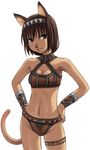  animal_ears artist_request bracer brown_eyes brown_hair cat_ears final_fantasy final_fantasy_xi hairband hands_on_hips mithra solo tail thigh_strap wrist_guards 