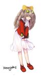  bow copyright_name drill_hair kara_(color) long_sleeves maria_balthasar no_legwear solo xenogears yellow_bow 