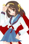  bad_anatomy blue_sailor_collar brown_hair h kita_high_school_uniform ll_(artist) long_sleeves sailor_collar school_uniform serafuku short_hair solo suzumiya_haruhi suzumiya_haruhi_no_yuuutsu 