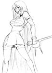  dress fate/stay_night fate_(series) greyscale long_hair monochrome nameless_dagger rider sketch solo strapless strapless_dress thighhighs yamaguchi_homupe 
