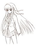  greyscale hair_ribbon long_hair long_sleeves monochrome ribbon school_uniform shima-shuu solo suzumiya_haruhi suzumiya_haruhi_no_yuuutsu very_long_hair 