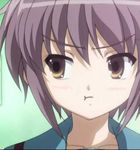  :t annoyed looking_to_the_side nagato_yuki portrait purple_hair school_uniform screencap solo suzumiya_haruhi_no_yuuutsu third-party_edit yellow_eyes 