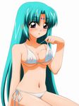  absurdres bikini breasts canal_vorfeed covered_nipples green_hair highres long_hair lost_universe medium_breasts navel non-web_source purple_eyes side-tie_bikini solo sugimura_tomokazu swimsuit 