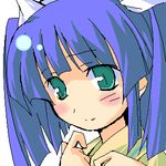  artist_request blue_hair close-up closed_mouth face green_eyes hair_ribbon lowres pani_poni_dash! ribbon simple_background smile solo suzuki_sayaka two_side_up white_background 