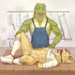 abs anthro apron balls bdsm bound canine clothed clothing crocodile crocodilian dog erection gag gagged grin hands_behind_back legwear looking_at_viewer male male/male mammal mostly_nude muscular muscular_male partially_retracted_foreskin penis pngx_(artist) reptile scalie shirt smile socks uncut 