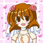  artist_request blush bride brown_eyes brown_hair dress ichijou lowres pani_poni_dash! petals solo veil wedding_dress 