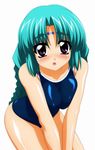  absurdres blue_hair blush breasts canal_vorfeed competition_school_swimsuit covered_nipples highres large_breasts long_hair lost_universe one-piece_swimsuit purple_eyes school_swimsuit solo sugimura_tomokazu swimsuit very_long_hair 