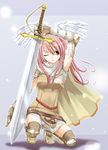  angel_wings breasts huge_weapon knight knight_(ragnarok_online) medium_breasts nakajima_yuka nipple_slip nipples one_knee panties pantyshot pantyshot_(one_knee) pantyshot_(squatting) ragnarok_online solo squatting sword thighhighs torn_clothes underwear weapon white_panties wings 