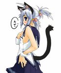  animal_ears black_eyes blue_hair cat_ears from_side hand_on_hip hand_on_own_chest original petite sidelocks solo tail takano_saki tongue tongue_out 