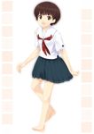  barefoot brown_eyes brown_hair feet full_body kibina_high_school_uniform kimi_kiss looking_at_viewer mizuki_makoto satonaka_narumi school_uniform short_hair solo toes walking 