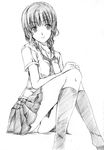  ayakaze_ryuushou blouse braid greyscale kibina_high_school_uniform kimi_kiss kneehighs long_hair mizusawa_mao monochrome panties pantyshot pantyshot_(sitting) pleated_skirt ribbon school_uniform sitting sketch skirt socks solo twin_braids underwear 