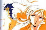  80s blonde_hair blue_hair green_eyes hirano_toshihiro iczer-1 iczer_(series) kanou_nagisa multiple_girls official_art oldschool pink_eyes tatakae!!_iczer-1 