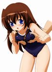  absurdres blue_eyes blush breast_grab breasts brown_hair cameltoe competition_school_swimsuit covered_nipples grabbing highres long_hair medium_breasts one-piece_swimsuit open_mouth solo_focus sugimura_tomokazu swimsuit tachibana_ichika utakata 