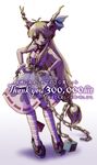  blonde_hair chain chained_wrists full_body hands_on_hips hits horn_ribbon horns ibuki_suika long_hair low-tied_long_hair ribbon satomura_kyou solo standing striped striped_legwear touhou very_long_hair 