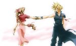  1girl aerith_gainsborough artist_request bow cloud_strife cropped_jacket dress final_fantasy final_fantasy_vii final_fantasy_vii_advent_children jacket long_dress long_hair pink_bow pink_dress ribbon very_long_hair 