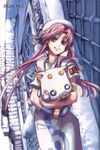  amano_kozue aria aria_pokoteng carrying cat dutch_angle fingerless_gloves gloves grey_eyes hair_tubes hat hat_ribbon holding holding_cat long_hair mizunashi_akari neo-venezia pink_hair ribbon sidelocks single_glove smile solo uniform watermark 