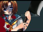  artist_request blood blood_on_face crazy crazy_eyes hatchet higurashi_no_naku_koro_ni nose_hatchet ryuuguu_rena school_uniform solo 