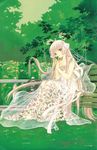  bench chii chobits clamp comic dress flower highres long_hair sitting solo 