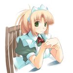  blonde_hair copyright_request elbows_on_table green_eyes jirou_(chekoro) maid solo 