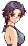 artist_request bare_shoulders black_hair from_side glasses halter_top halterneck harada_chie looking_at_viewer looking_over_eyewear my-hime red_eyes short_hair simple_background smile solo white_background 