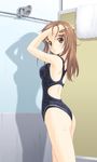  ass competition_swimsuit flat_ass forehead kawada_tomoko kimi_kiss long_hair masakichi_(crossroad) one-piece_swimsuit showering solo swimsuit water wet wet_hair 