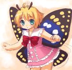  antennae aqua_eyes blonde_hair bug butterfly clenched_hands dress fairy inou_shin insect pink_dress shimon shimotsuma solo wings 