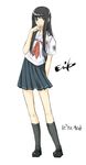  arm_behind_back artist_request black_eyes black_hair character_name finger_to_mouth full_body futami_eriko kibina_high_school_uniform kimi_kiss leaning_to_the_side light_smile long_hair looking_at_viewer pleated_skirt school_uniform skirt solo standing 