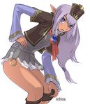  elf elvaan final_fantasy final_fantasy_xi hand_on_hip long_hair long_sleeves panties panty_pull pointy_ears prishe purple_eyes purple_hair robina solo underwear undressing white_panties 