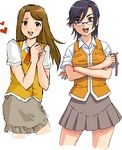  black_hair blush brown_hair glasses harada_chie heart long_hair multiple_girls my-hime nigou school_uniform senou_aoi short_hair 