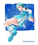  boots eureka eureka_seven eureka_seven_(series) green_hair hair_ornament hairpin long_sleeves minamino_kanata purple_eyes short_hair solo white_footwear 