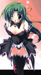  angel_mort green_hair highres higurashi_no_naku_koro_ni kiba_satoshi leaning_forward long_hair one_eye_closed ponytail solo sonozaki_shion thighhighs waitress 