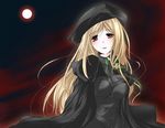  artist_request beret black_dress blonde_hair blush breasts cape dress greek_cross hat higurashi_no_naku_koro_ni light_smile long_hair long_sleeves looking_at_viewer medium_breasts moon ribbon solo takano_miyo 