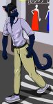  blue_fur clothing dark_fur eyewear felid feline fur glasses male mammal mathis remwithpen street walking 