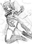  ahoge angry armor asaga_aoi belt blush boots breasts cloud crueltear elbow_gloves flying gloves greyscale hairband mecha_musume medium_breasts monochrome navel one-piece_swimsuit open_mouth outdoors robot_ears short_hair sketch sky solo sun sweat swimsuit swimsuit_costume thigh_boots thigh_strap thighhighs thighs torn_clothes trigger_heart_exelica wings 