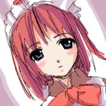  bangs blue_eyes blush bow bowtie close-up closed_mouth dutch_angle embarrassed face hairband hisui looking_at_viewer lowres maid maid_headdress oekaki red_hair short_hair sketch solo souryuu tsukihime 