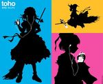  cat digital_media_player hakurei_reimu ipod ipod_ad izayoi_sakuya jpeg_artifacts kirisame_marisa lowres majo_no_takkyuubin monochrome multiple_girls multiple_monochrome parody satomura_kyou silhouette touhou 