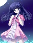  blue_eyes blue_hair blush dress long_hair moon night ribbon solo uehiro xxxholic zashiki-warashi zashiki-warashi_(xxxholic) 