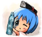  artist_request binchou-tan binchou-tan_(character) blue_hair bottle lowres ramune solo 