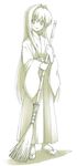  bamboo_broom broom hair_intakes japanese_clothes long_sleeves miko monochrome murata_mine original solo standing yellow 