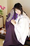  copyright_request cosplay hakama japanese_clothes long_sleeves miko mizuhara_arisa photo purple_hakama real_life solo 