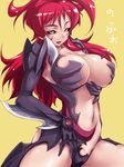  amaha_masane areolae arm_blade armor bikini_armor black_sclera blade breasts cameltoe grabbing large_breasts long_hair red_hair sexually_suggestive solo thighs weapon witchblade yellow_eyes yurikawa 