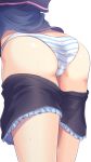  1girl ass close-up from_behind head_out_of_frame highres kantai_collection lower_body minazuki_(kantai_collection) panties shirt shorts solo standing striped striped_panties sweat thighs twinameless underwear undressing 
