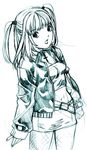  amane_misa aqua bangs death_note fishnet_pantyhose fishnets long_sleeves monochrome nekomata_naomi pantyhose solo two_side_up 