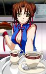  breasts china_dress chinese_clothes cleavage cleavage_cutout dress eclair_(kiddy_grade) holding holding_tray kiddy_grade medium_breasts non-web_source screencap solo tea tray 
