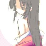  bare_shoulders brown_hair copyright_request long_hair lowres murata_mine oekaki sketch solo undressing white_background 